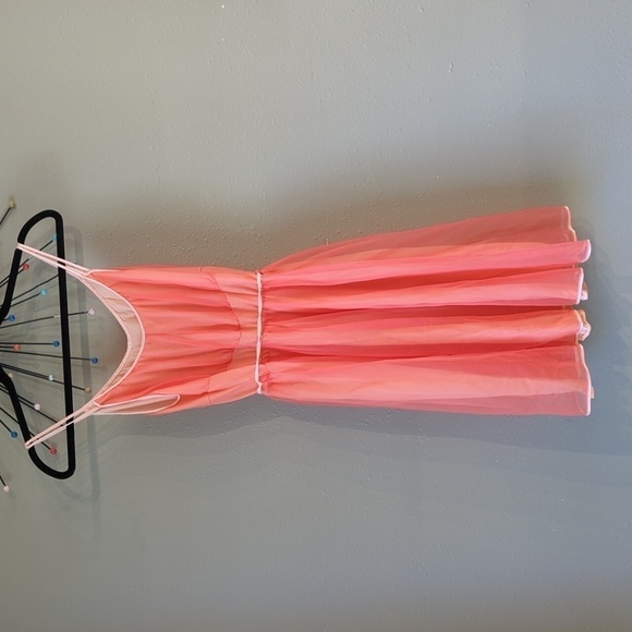 Vintage Coral Chiffon Fairycore Dress Sheer See Through Strappy Y2K Romance - Picture 12 of 15